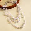 Collar de perlas en capas con cuentas transfronterizo europeo y americano, cadena para la clavícula estilo fiesta vintage, lujo ligero, accesorio versátil de alta gama para mujer