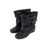 Botas curtas de couro vintage com laço para mulheres, estilo balé retrô desgastado plissado empilhadas com fivela de cinto, botas western