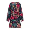 Comercio Exterior Transfronterizo Ropa Europea y Americana para Mujer Aliexpress Moda Casual Estilo Ins Vacaciones Vestido Estampado de Manga Larga con Cuello en V