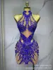 Vestido Bodycon Sexy com Brilho Fino Estilo Europeu e Americano para Mulheres, com Gola Halter, Strass, Costas Abertas, Vestido de Gala para Cantora