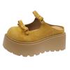 Zapatillas de Media Punta Gruesas de Cuero Genuino Baotou para Uso Exterior de Mujer 2025 Nuevo Estilo Ins Zapatos de Plataforma Versátiles Zapatos Perezosos Burkenneth para Aumentar la Altura para Mujer
