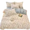 Juego de Cuatro Piezas de Leche Gruesa Clase A Estilo Sábana Ajustable Estampado Floral Pequeño Invierno Coral Fleece Franela Funda Nórdica Sábana Juego de Tres Piezas