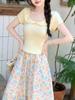 Camiseta de Manga Corta con Cuello Peter Pan Dulce Juvenil Estilo Francés con Lazo para Mujer, Verano Chica Picante Deseo Puro Ajustada Top Corto