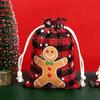 Novo Natal xadrez saco de algodão janela cordão espartilho saco de doces de Natal Natal xadrez de algodão espartilho bolso