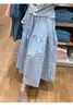 Falda de cuadros azul vintage estilo francés para mujer, nuevo diseño de primavera-verano de longitud media, patchwork, dobladillo grande, línea A, falda de paraguas adelgazante