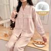 Pijama estilo coreano con almohadilla en el pecho para mujer, manga larga para primavera y otoño, algodón con estampado de nubes y rayas, nuevo estilo 2025, ropa de casa para primavera y otoño para mujer