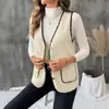 100% RoupaTEMU2026 Novo Estilo Casual Coreano Bloco de Cores Sem Mangas Solto Colete de Lã Outerwear Feminino