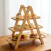 Estante de Almacenamiento Plegable de Múltiples Niveles para Uso Doméstico, Bandeja de Frutas de Madera de Bambú, Bandeja para Pasteles, Estante de Exhibición para Postres y Repostería