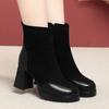 Moda botas femininas grossas com cabeça quadrada botas curtas femininas primavera e outono botas simples botas finas de couro macio com botas Martin mulheres uma geração de cabelo