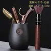 Conjunto Seis Cavalheiros de Ébano para Cerimônia do Chá Acessórios para Conjunto de Chá Kung Fu Ferramentas Completas para Fazer Chá Seis Cavalheiros Porta-Chá Colher Faca de Chá