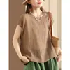Top de Lavado a la Piedra Retro de Punto para Mujer, Jersey Holgado Casual Elegante de Manga Corta, Camiseta de Verano
