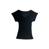 Camiseta de Verano Yuyi Estilo Coreano Elegante Ajustada de Manga Corta con Cuello en V para Mujer, Estilo Relajado y Perezoso, Top que Ceñe la Cintura y Adelgaza 260348