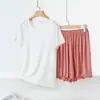 Pijama de Modal para Mujer de Verano, Manga Corta y Shorts, Delgado, Casual, Color Sólido, Adecuado para Salir, Conjunto Fresco y Cómodo para Estar en Casa