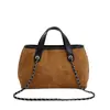 Bolso Retro Casual de Ante para Mujer 2025 Otoño Nuevo Nicho Lujo Accesible Cadena Color Contrastante Bolso de Hombro Cruzado Individual