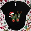 Camiseta Navideña para Mujer con Gráfico de Letra A-Z, Estampado de Letra de Papá Noel, Top Casual para Fiesta Navideña