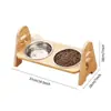 Soporte de cuenco para mascotas de bambú transfronterizo con altura ajustable, comedero universal para gatos y perros, cuenco para comida de mascotas antivuelco, personalizable