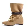 Botines de tira cruzada para mujer 2026 nuevo estilo bohemio vintage con plataforma interna oculta y botas apiladas de gamuza plisada