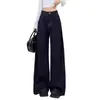 Jeans para Mujer Forma de Pera Sueltos Azul Oscuro Otoño Cintura Alta Pantalones Rectos para Cubrir Carne Dosificación Nicho y Perezosos Pierna Ancha Pantalones Largos