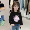 H2304 # Camiseta da Moda Infantil para Meninas, Algodão Puro Manga Longa Primavera e Outono 2025 Estilo Coreano Top, Camiseta Básica para Meninas.