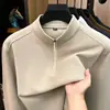 Sudadera base de cachemir y seda de morera para hombre, nuevo modelo otoño 2026, camiseta de manga larga con cremallera cepillada por ambos lados de 300 g para hombre