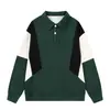 Sudadera Holgada de Retazos Color-blocking con Cuello Revere Unisex Estilo Universitario Primavera/Otoño Tejido Casual Deportivo Top Versátil de Temporada
