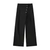 Diseño elegante, cierre de botón inclinado, pantalones casuales para hombre, marca de moda de alta gama, estilo cleanfit, plisados, tela fluida, corte holgado, pantalones largos de pierna recta