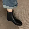 Piel de becerro de primera capa suave Tacón bajo Negro Dr. Botas Martens para Mujer Estilo Nuevo Cómodas Versátiles Punta Redonda Tacón Cuadrado Cremallera Lateral Botines