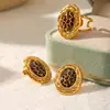 Pendientes de Acero de Titanio con Estampado de Leopardo Europeo y Americano, Pendientes de Acero Inoxidable de Moda Exagerada y Tendencia, Anillos de Acero de Titanio, Pendientes que No se Desvanecen para Mujer