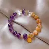Pulseira Cristal Torre Amarela com Contas de Ametista Feminina Luxo Leve Nicho Cristal Branco Pulseira Costurada Temperamento Celebridade da Internet Pulseira Fashion