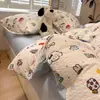 Conjunto de quatro peças em tecido crepom fofo tipo nuvem Classe A, capa de edredom e lençol estilo ins com desenho fofo, conjunto de três peças para dormitório estudantil