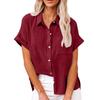 2025 Amazon Wish Verão Novo Roupas Femininas Transfronteiriças Europeias e Americanas Cor Sólida Camisa de Linho Manga Curta Casual Solta