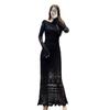 Vestido de Tricô Longo Feminino Francês 2024 Verão Novo Estilo com Recortes Crochê, Slim Fit, Gola Redonda e Mangas Sino