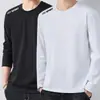 Camiseta de manga larga para hombre de color liso Sorona, versátil, corte holgado, cuello redondo, para primavera y otoño, top casual moderno