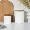 Tarro Sellado de Cerámica Simple para Cocina Transfronterizo con Tapa de Bambú Estilo Nórdico Gris y Blanco Tarro de Almacenamiento de Café Tarro de Té Tarro de Azúcar