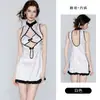 Lingerie Erótica em Forma de Rosa, Sexy Vestido Bodycon Jacquard de Cetim Estilo Cheongsam com Gola Alta e Fechamento em Botão, Fenda Pura Desejo Vazado 2938