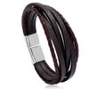 Acessórios transfronteiriços para homens multicamadas Pulseira de couro masculino de tecido simples Europa e Estados Unidos nova pulseira de imitação de fivela magnética