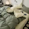 Conjunto de Quatro Peças Liso Genuíno Grau A para Mãe e Bebê Ins Roupa de Dormir Algodão Lavado com Água Pura Lençol de Cama Capa de Edredom Fronha Conjunto de Três Peças para Dormitório