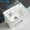 Fregadero de balcón para mopa con reposapiés, lavabo para fregar mopas, lavabo con desagüe lateral y cesta escurridora, drenaje automático, cerámica