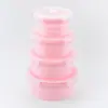 Lancheira Redonda de Silicone para Micro-ondas Dobrável Caixa Fresca Portátil Caixa Bento de Plástico Conjunto de Tigelas Frescas para Empresa Atacado