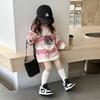 Vestido Camiseta Rosa Rayado Estilo Coreano para Niñas 2025 Otoño Nuevo Camiseta Bordada de Manga Larga de Longitud Media para Bebés Niñas