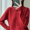Cardigan de Lã Pura com Renda Crochê Redondo Feminino Outono/Inverno 2025 Solto Emagrecedor Versátil Tricô Suéter