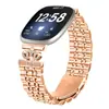 Adecuado para Fitbit Versa4 Corona con Banda de Acero de Siete Eslabones Tachonada con Diamantes Correa de Acero Inoxidable para Reloj Fitbit Versa3