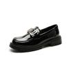 Otoño Casual Británico Profesional Tacón Grueso Punta Redonda Cuero Genuino Charol Zapatos Mocasines para Mujer Nuevo Estilo Hebilla Cuadrada Zapatos de Cuero Pequeños