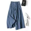 Pantalones falda anchos, de ajuste holgado, artísticos, de algodón y lino, para mujer, verano 2025, semi-elásticos, de cintura alta, finos, adelgazantes, cropped