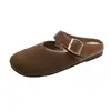Zapatillas con Hebilla de Cinturón de Cuero para Aumentar Altura para Mujer Nueva Moda Slip-On Sandalias para Exterior Zapatillas a Media Altura de Suela Suave