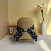Sombrero de pescador de paja con lazo de flores frescas estilo japonés para mujer, sombrero de sol plegable para protección solar en vacaciones de verano en la playa