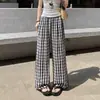 Pantalones de Lino a Cuadros de Pierna Ancha para Mujer, Nuevo Estilo Coreano Verano 2026, Holgados, Adelgazantes, Casuales, Estilo Perezoso, Pantalones Largos Versátiles