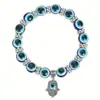 Amazon Explosions Pulseira Olho do Diabo Azul Pulseira de Contas Redondas de Resina Pulseira com Pingente Palma de Fátima Atacado