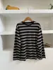 Camiseta de Manga Larga a Rayas Estilo Coreano para Mujer, Primavera y Otoño, Corte Holgado, Tallas Grandes, Cuello Redondo, Camiseta Básica Casual, Se Puede Usar como Capa Exterior