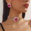 Tendencia de Comercio Exterior Transfronterizo Europa y América Geometría Cuadrada Exagerada Cristal de Color Diamante Multicapa Collar Aretes Traje Accesorios